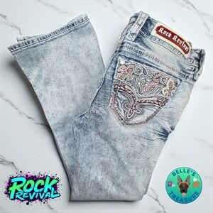 Rock Revival Jeans Women's 28 Nuri Boot‎ Cut Embellished Acid Wash Denim 29x28